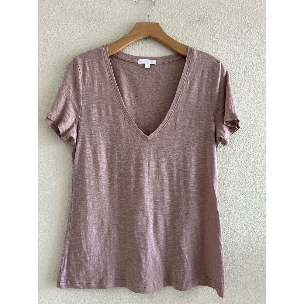 Beyond Yoga Womens Small Deep V-Neck Tee Chai Blush Pink Tencel Cotton Sporty